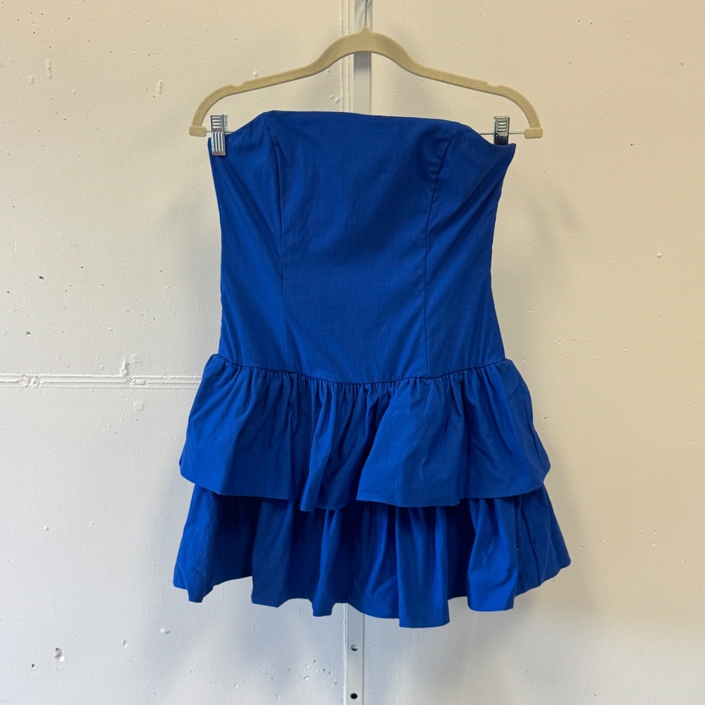 Lucy In The Sky Royal Blue Strapless Tiered Ruffle Mini Dress‎ XL Party Cocktail